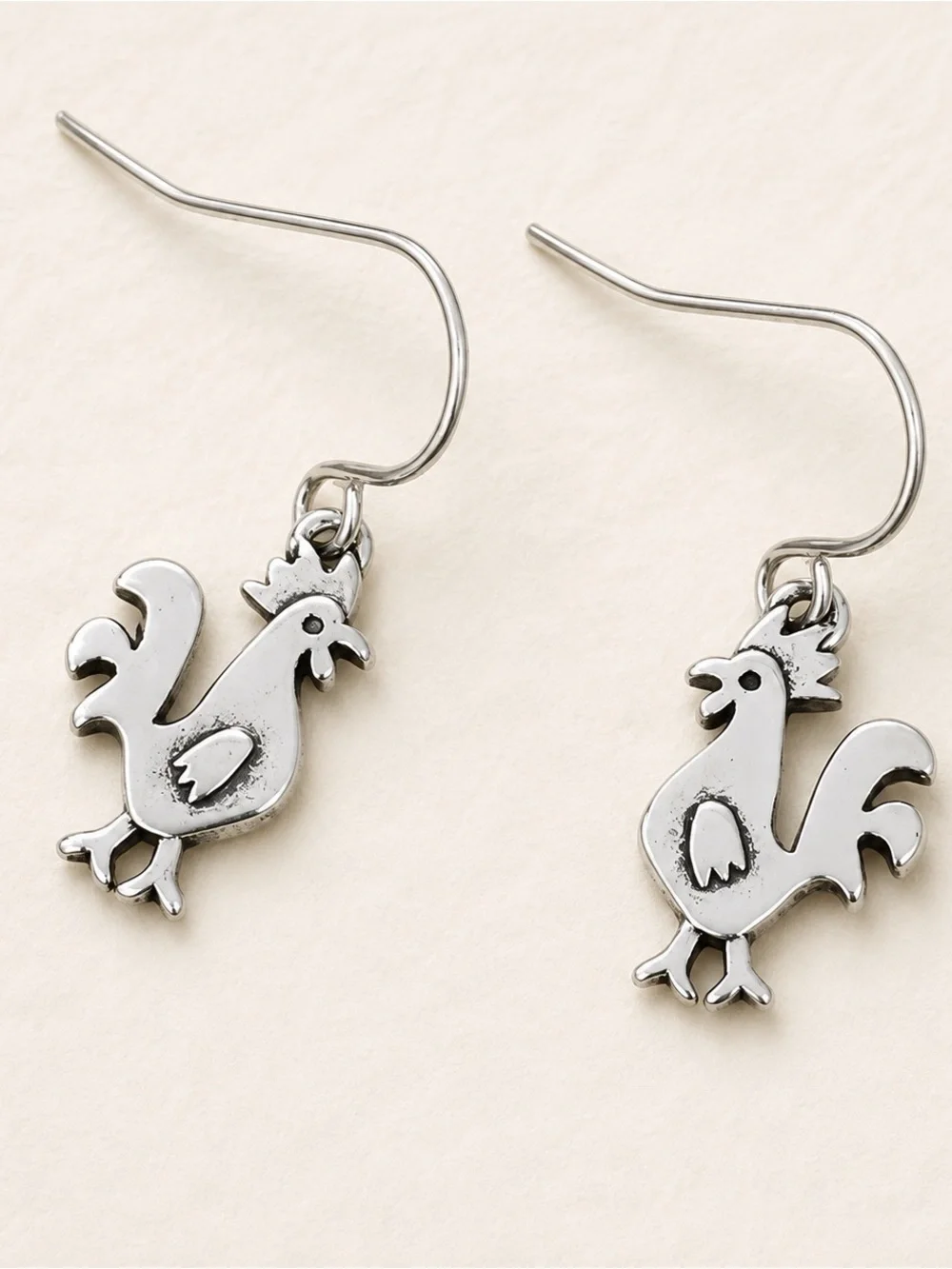 Silver Rooster Dangle Earrings - Women Jewelry